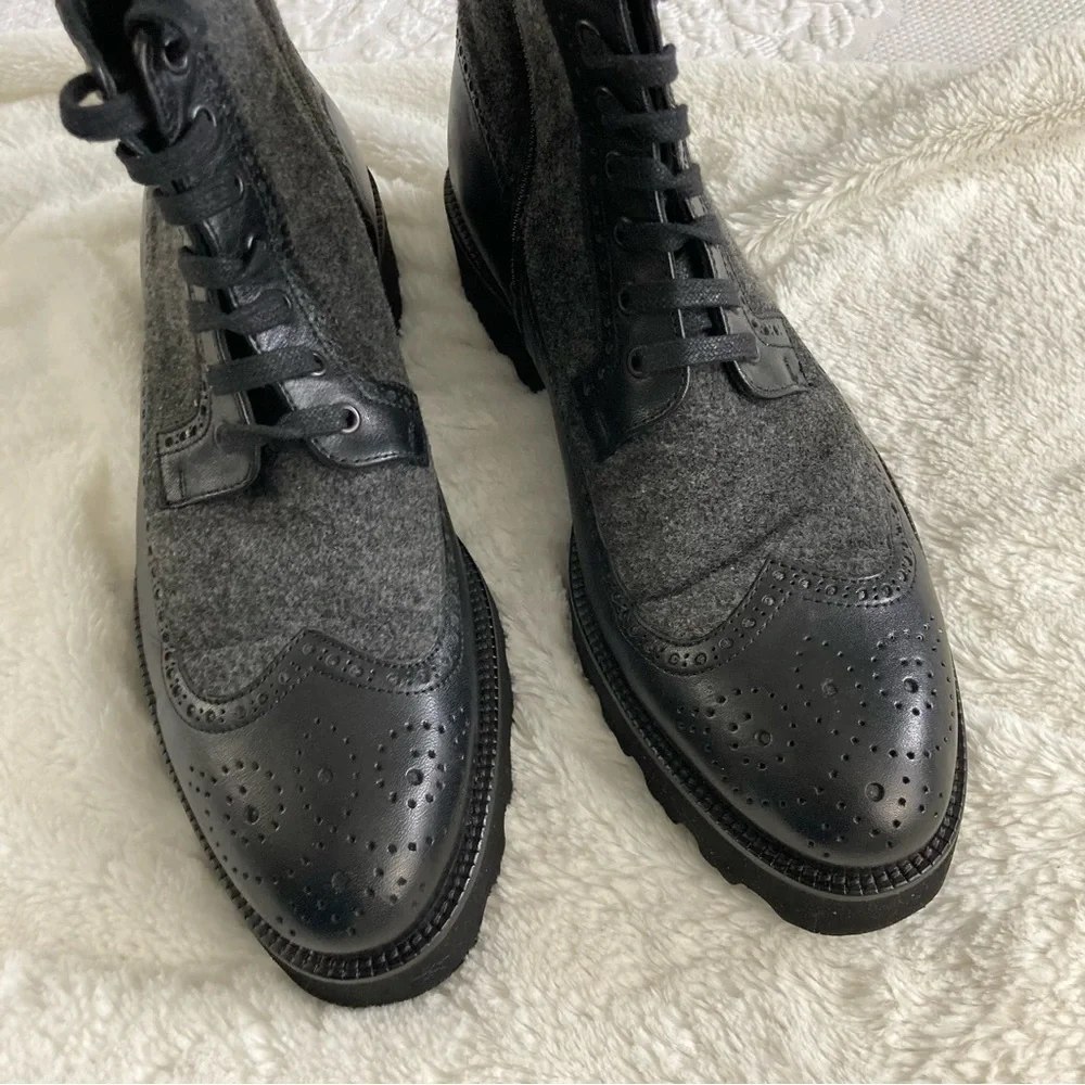 Jared Lang Men’s Wayne boots zip up wingtip wool & leather size 41, US 8